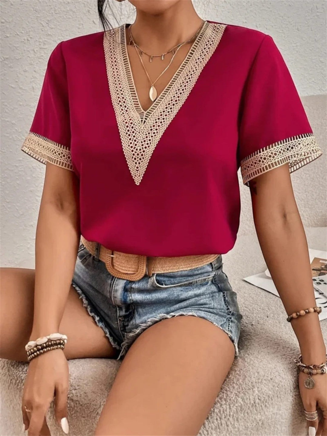 Maëlle | Blusa de Verano con Escote en V para Mujer | Manga Corta