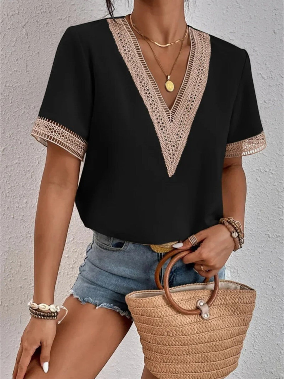 Maëlle | Blusa de Verano con Escote en V para Mujer | Manga Corta