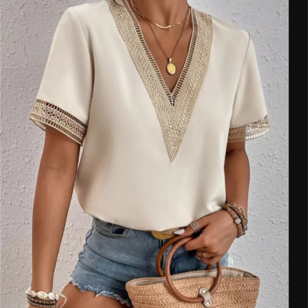 Maëlle | Blusa de Verano con Escote en V para Mujer | Manga Corta