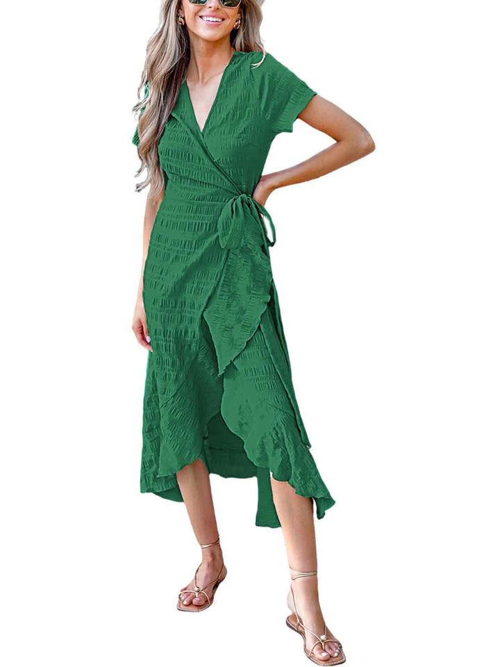Zara Maxi-kjole for dame – V-hals, volangerm med kald skulder og asymmetrisk kant