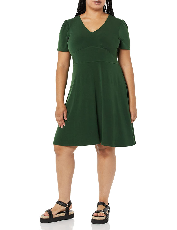 Novaria Damekjole Fit & Flare – V-hals, Elastisk Jersey & A-linje Blomstermønster