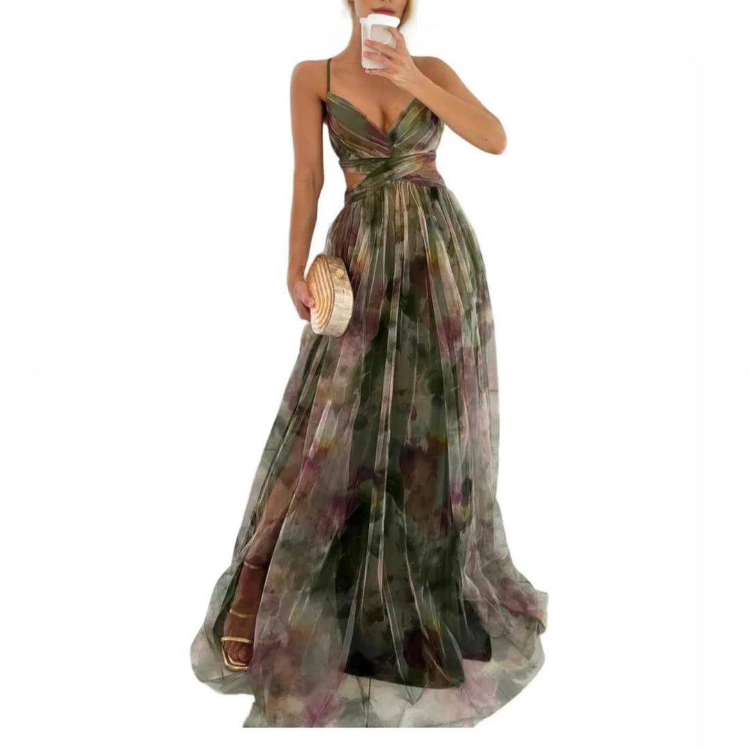 Evania Vestido Elegante para Mujer – Hombros Descubiertos, Tul en Línea A y Maxi con Abertura para Noche
