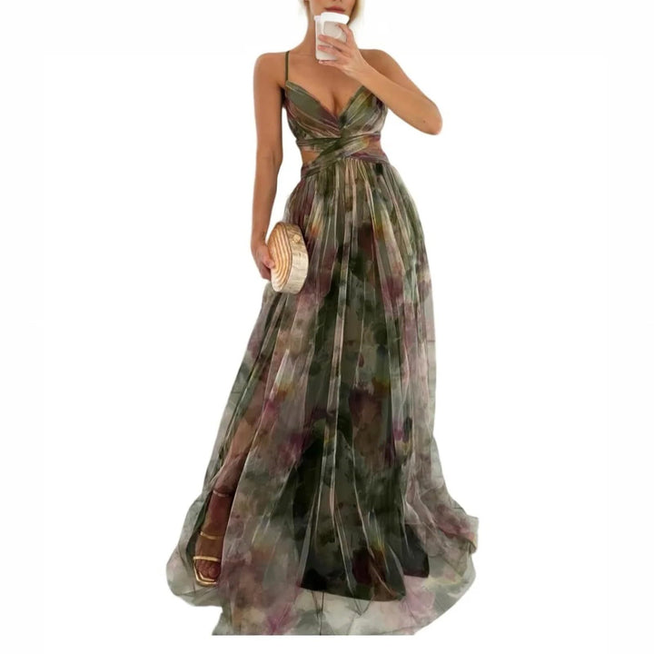 Evania Vestido Elegante para Mujer – Hombros Descubiertos, Tul en Línea A y Maxi con Abertura para Noche