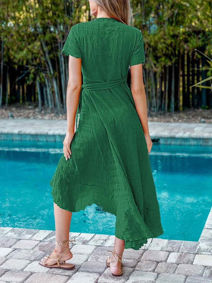 Zara Maxi-kjole for dame – V-hals, volangerm med kald skulder og asymmetrisk kant