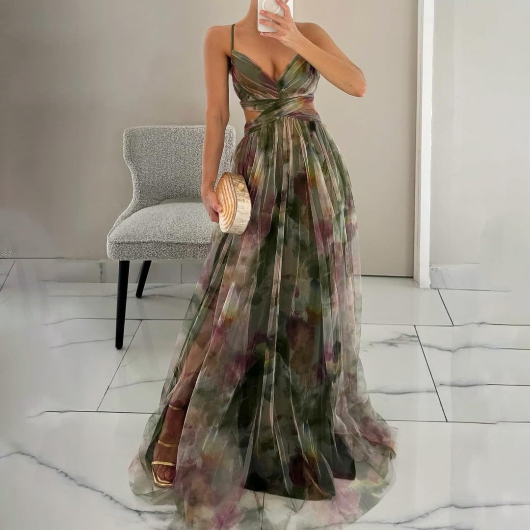Evania Vestido Elegante para Mujer – Hombros Descubiertos, Tul en Línea A y Maxi con Abertura para Noche