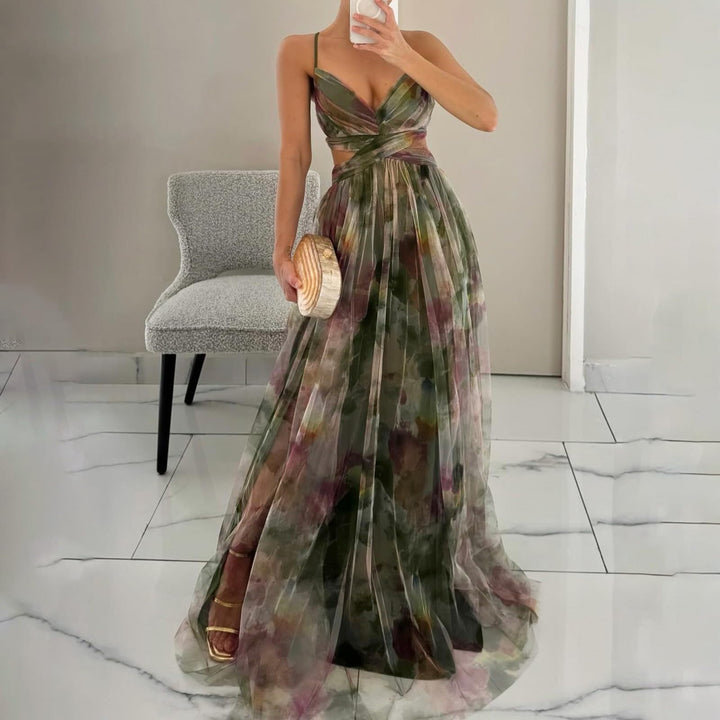 Evania Vestido Elegante para Mujer – Hombros Descubiertos, Tul en Línea A y Maxi con Abertura para Noche