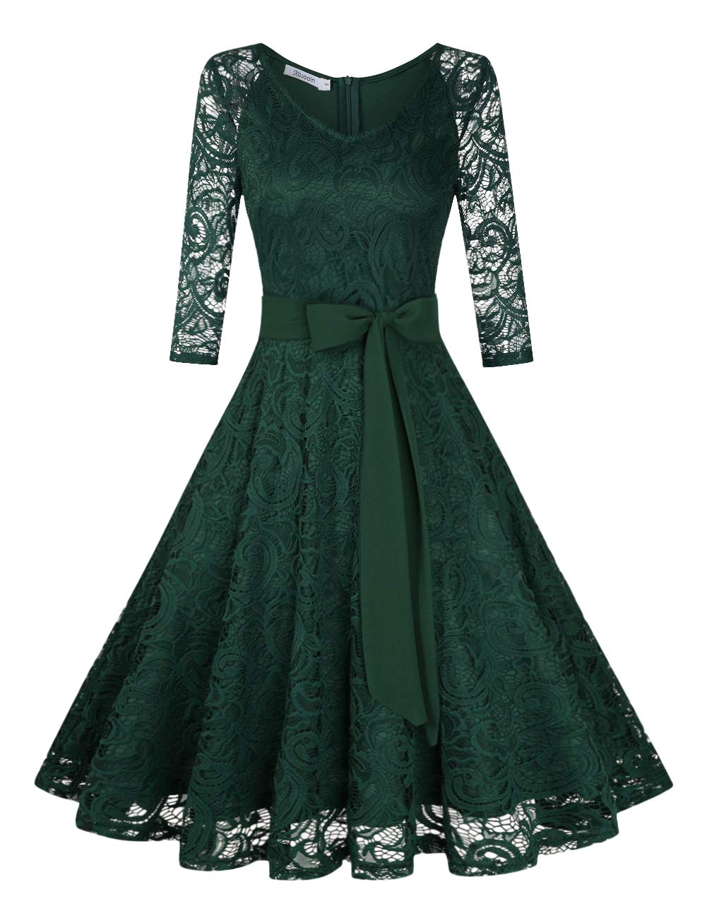 Rose Elegant Lace Dress for Women – V-Neck, Knee-Length & Vintage Style