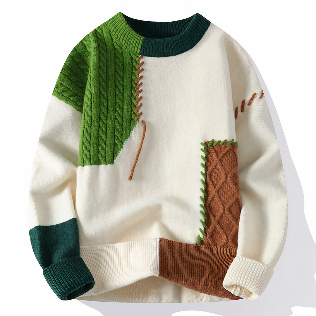 Pull-over patchwork Mill Maglione pour homme – Pull chaud décontracté avec coupe régulière et design moderne