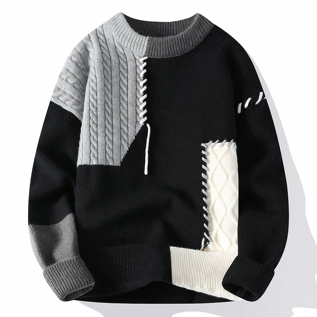 Pull-over patchwork Mill Maglione pour homme – Pull chaud décontracté avec coupe régulière et design moderne