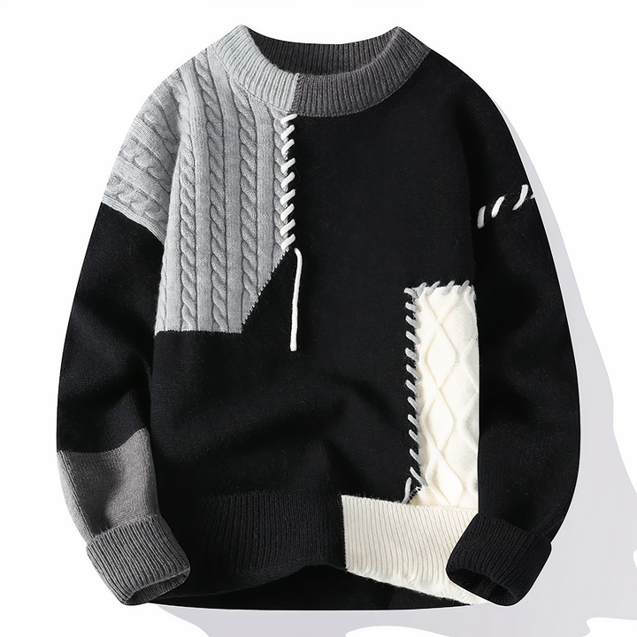 Pull-over patchwork Mill Maglione pour homme – Pull chaud décontracté avec coupe régulière et design moderne