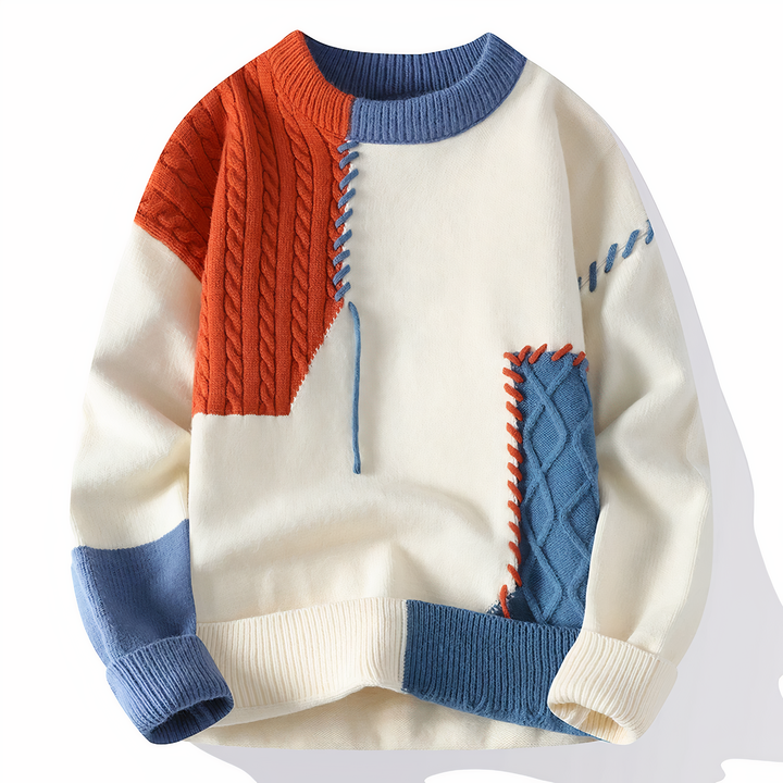 Pull-over patchwork Mill Maglione pour homme – Pull chaud décontracté avec coupe régulière et design moderne