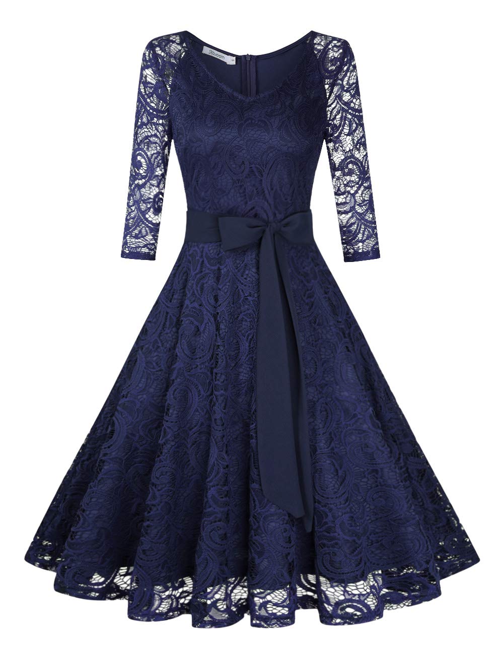 Rose Elegant Lace Dress for Women – V-Neck, Knee-Length & Vintage Style