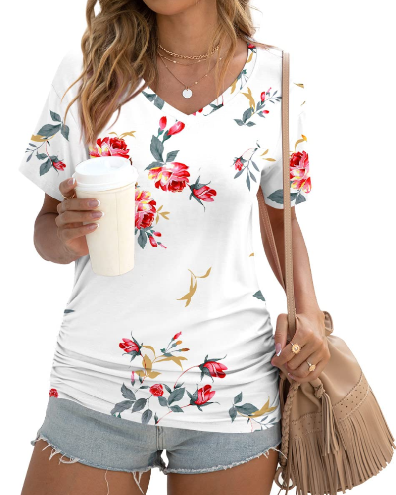 Elara Topp Donna – V-hals, Sidefolder & Elegant Casual T-skjorte