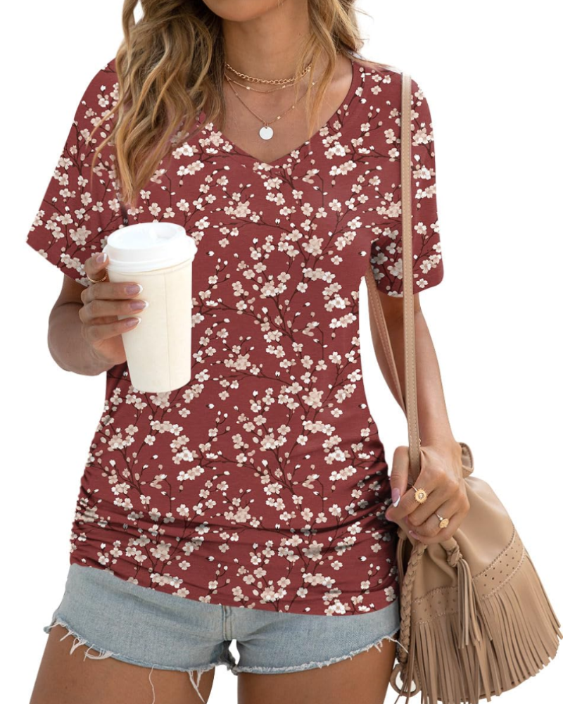 Elara Topp Donna – V-hals, Sidefolder & Elegant Casual T-skjorte