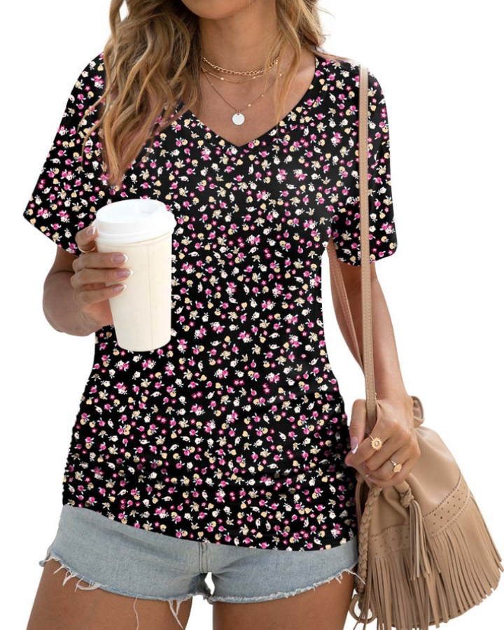 Elara Topp Donna – V-hals, Sidefolder & Elegant Casual T-skjorte