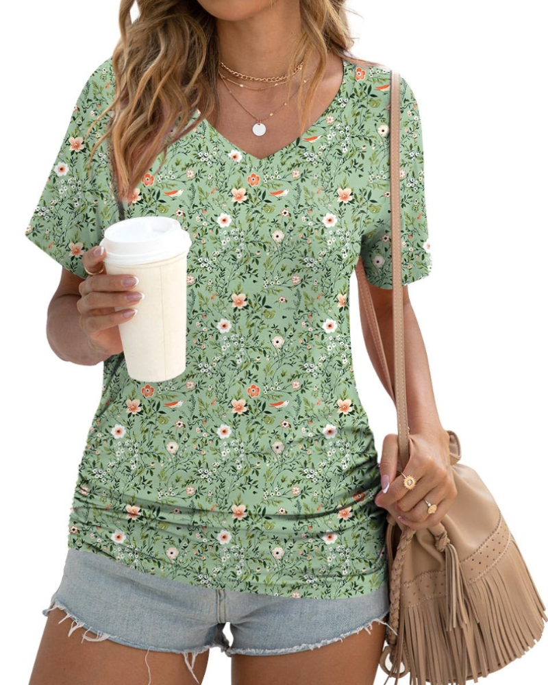 Elara Topp Donna – V-hals, Sidefolder & Elegant Casual T-skjorte