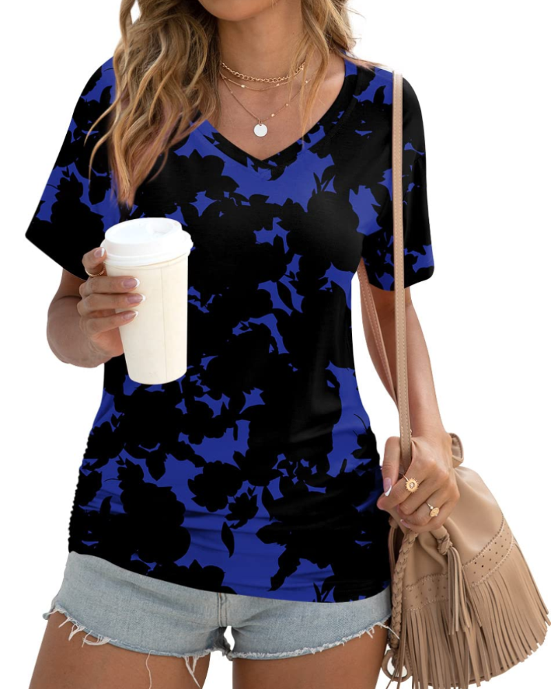 Elara Topp Donna – V-hals, Sidefolder & Elegant Casual T-skjorte