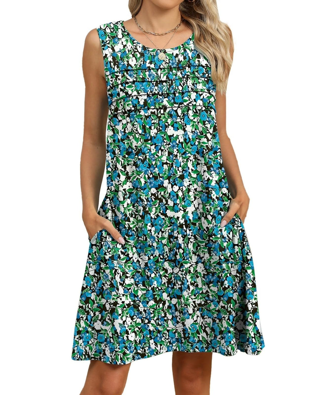 Alina Midi-kjole for kvinner – Bohemsk blomstermønster, ermeløs og med lommer, avslappet sommerstil