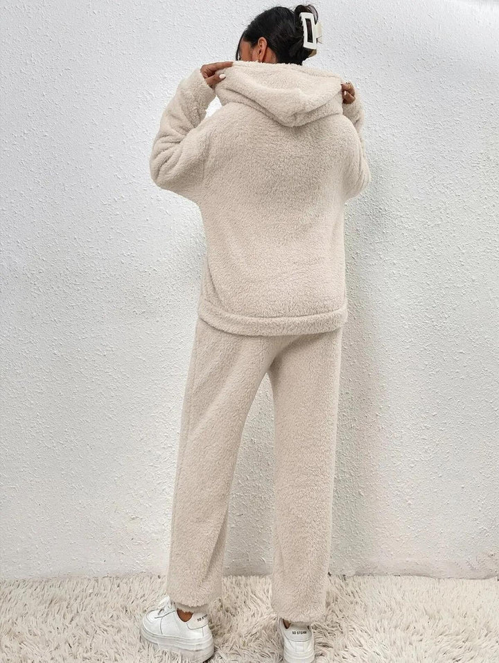 Conjunto de ropa cómoda Remy para mujer en Teddy – Sudadera larga con bolsillos y pantalones de invierno