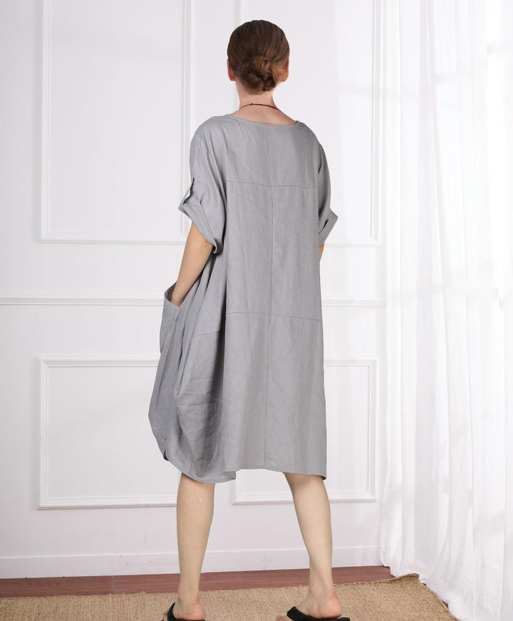 Wisteria Vestido Túnica Mujer – Lino Algodón, Mangas Cortas y Bolsillos Boho Oversize