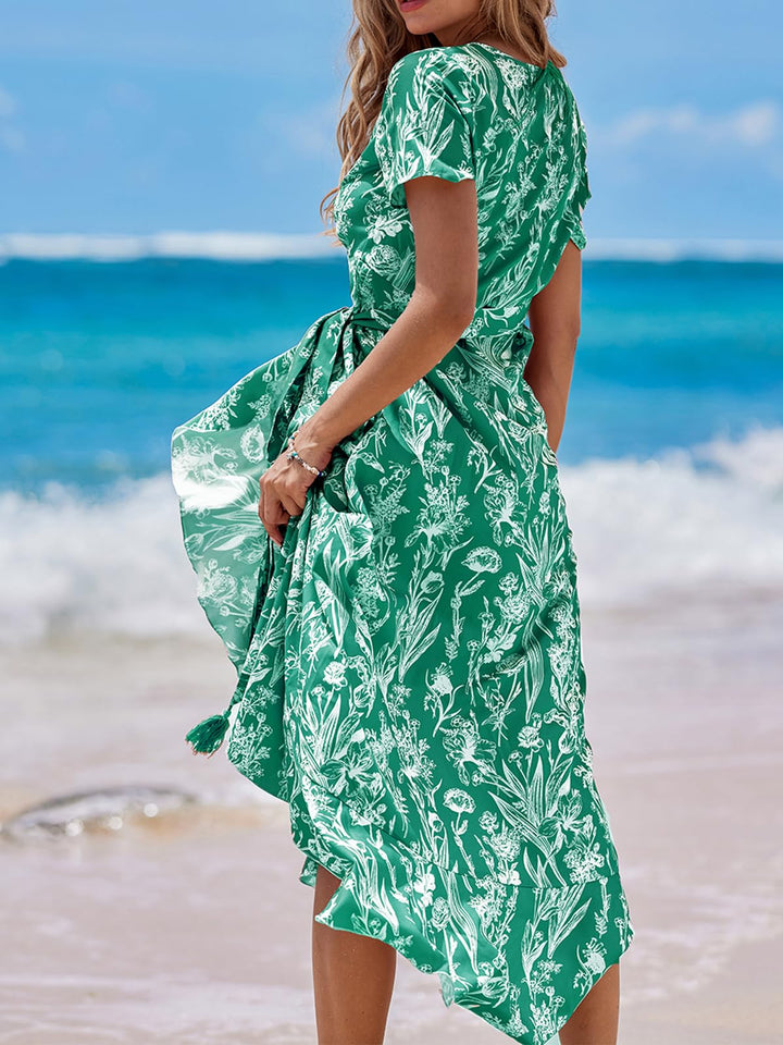 Zara Maxi-kjole for dame – V-hals, volangerm med kald skulder og asymmetrisk kant