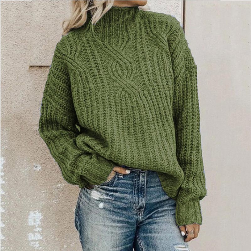 Luźny sweter damski z dzianiny | Golf