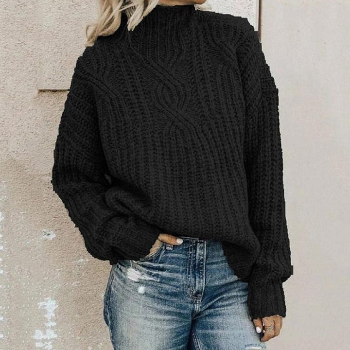 Luźny sweter damski z dzianiny | Golf