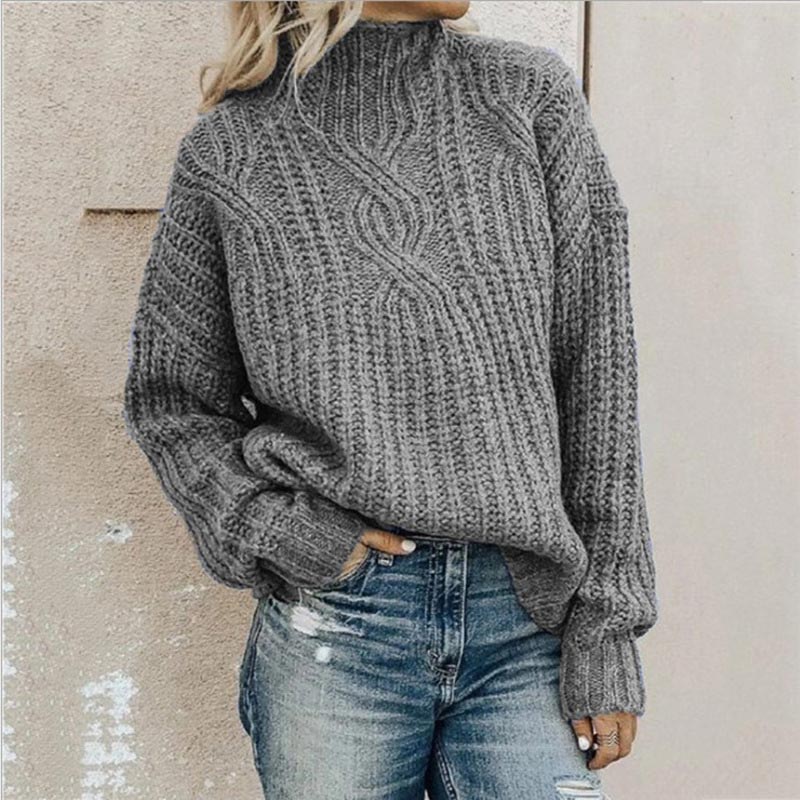 Luźny sweter damski z dzianiny | Golf