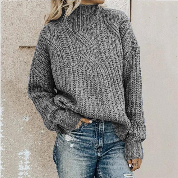 Luźny sweter damski z dzianiny | Golf
