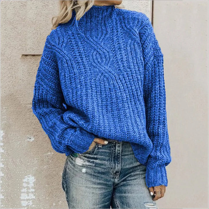 Luźny sweter damski z dzianiny | Golf