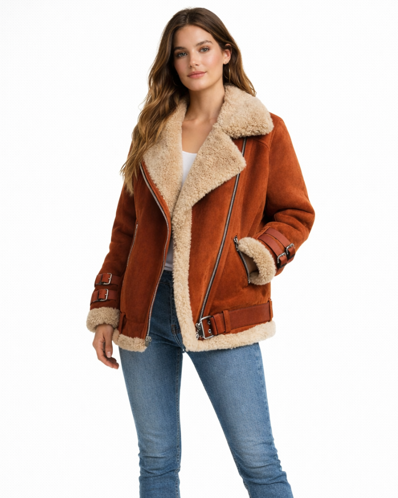 Olie Veste Aviateur Femme – Veste d'Hiver avec Zip Asymétrique, Style Urbain