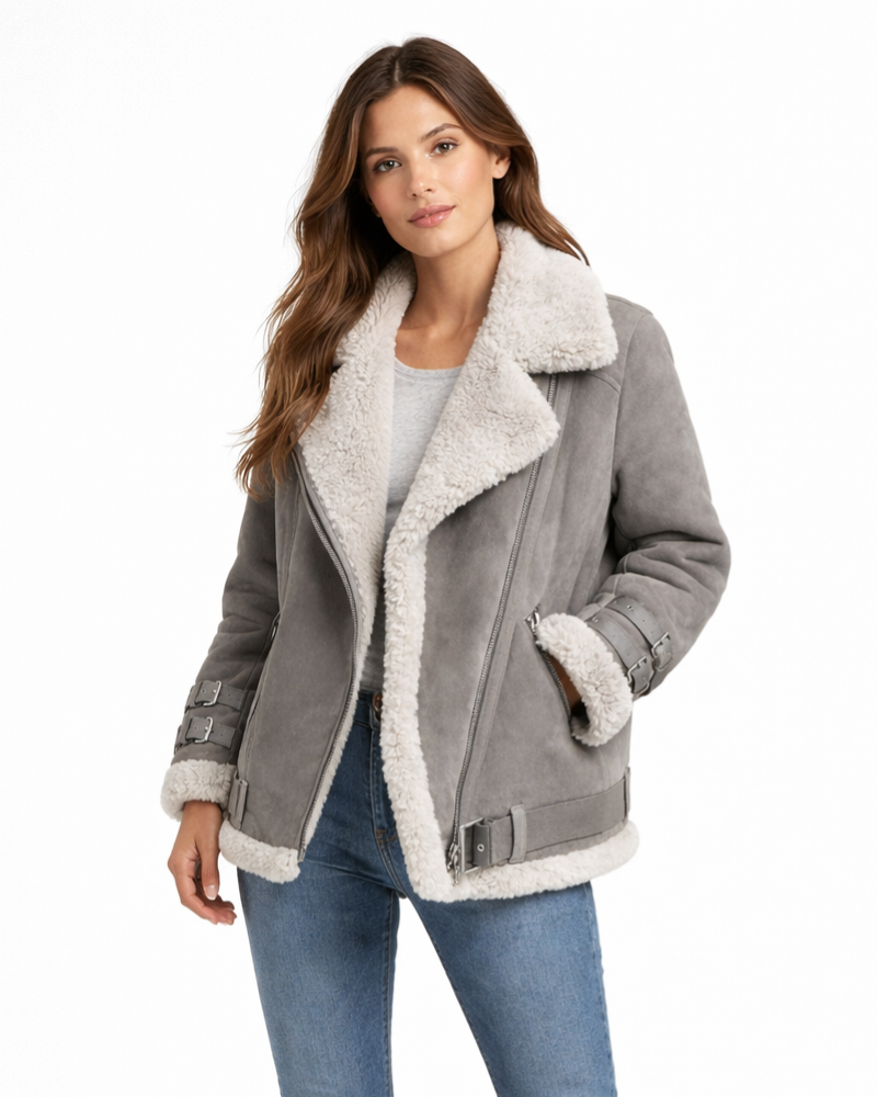 Olie Veste Aviateur Femme – Veste d'Hiver avec Zip Asymétrique, Style Urbain