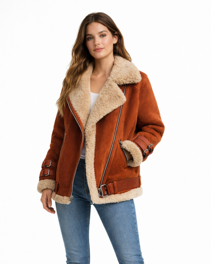 Olie Veste Aviateur Femme – Veste d'Hiver avec Zip Asymétrique, Style Urbain