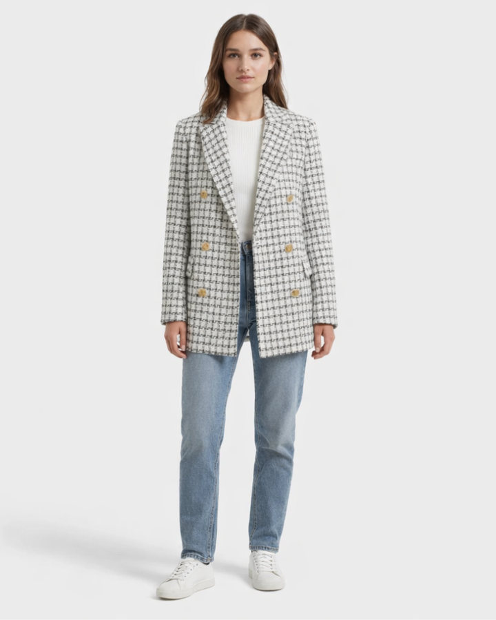Sacou Veronica pentru femei din tweed – jachetă elegantă cu nasture clasic simplu