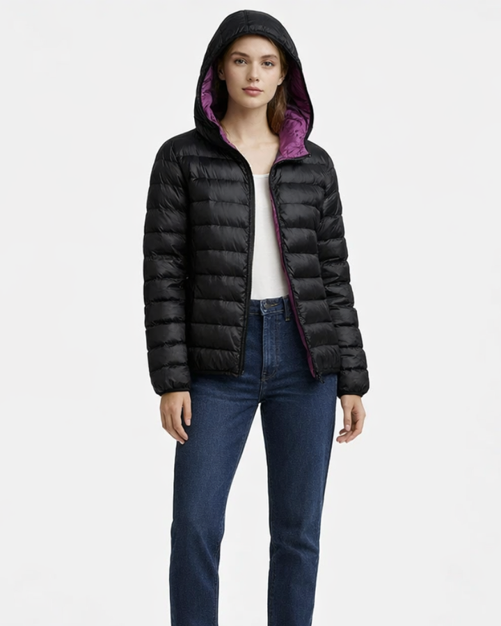 Anastasia Women's Reversible Down Jacket – Ultralight Waterproof Hooded Jacket
