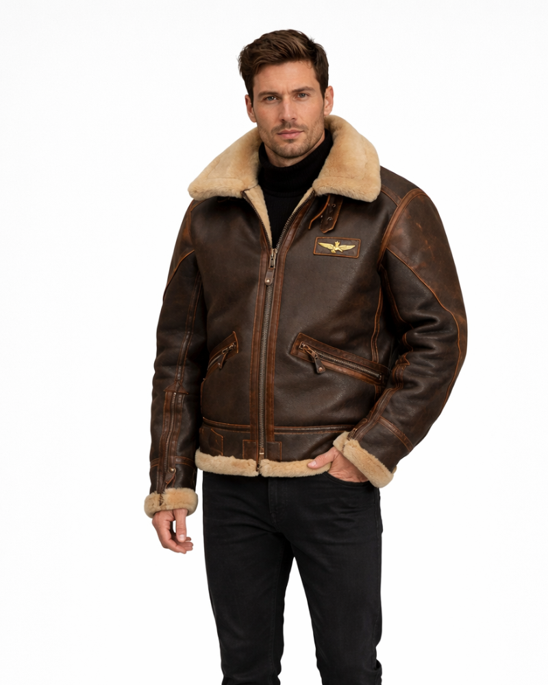 Donito Geacă Pilot Bărbați – Geacă Aviator Slim Fit Elegant Casual de Iarnă