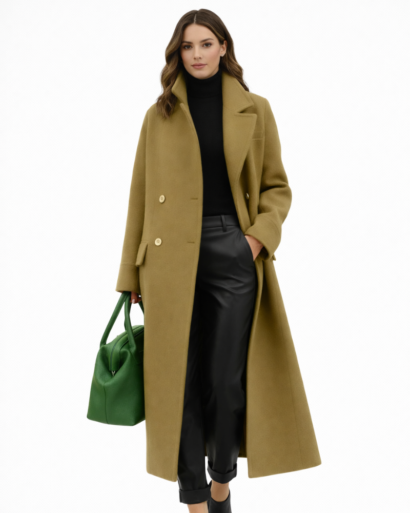 Abrigo Largo Elegante de Mujer Charlie – Abrigo con Cuello Alto y Botones