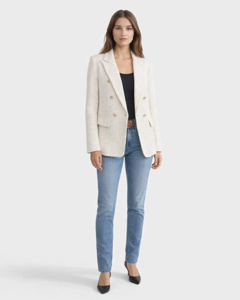 Sacou Veronica pentru femei din tweed – jachetă elegantă cu nasture clasic simplu