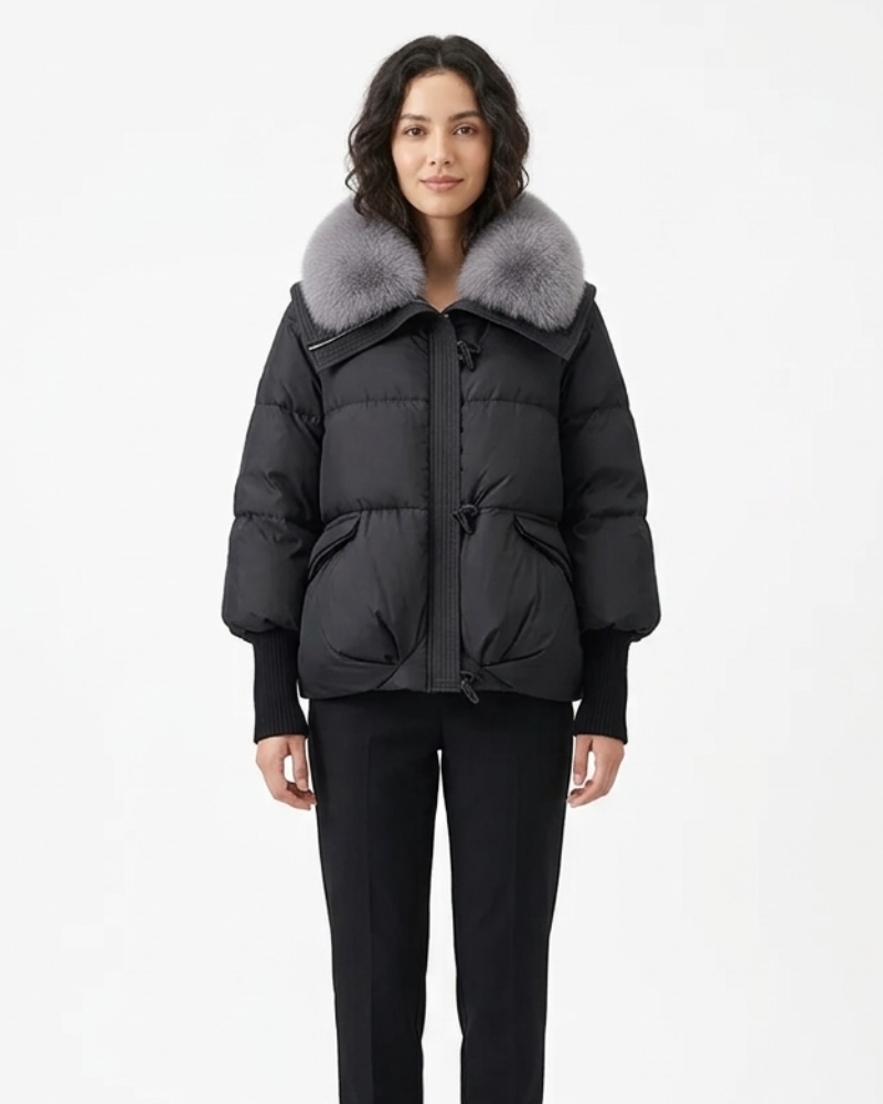 Rosie Plumífero Mujer Acolchado – Chaqueta Invernal con Cuello de Piel y Cremallera Frontal