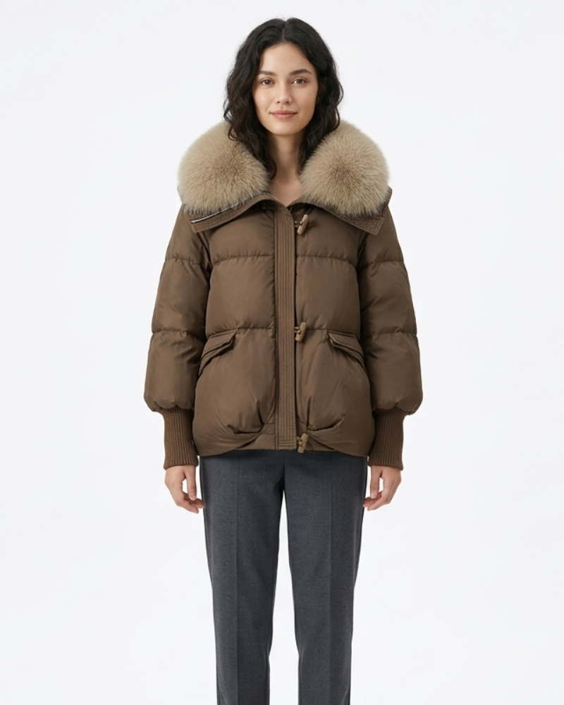 Rosie Plumífero Mujer Acolchado – Chaqueta Invernal con Cuello de Piel y Cremallera Frontal