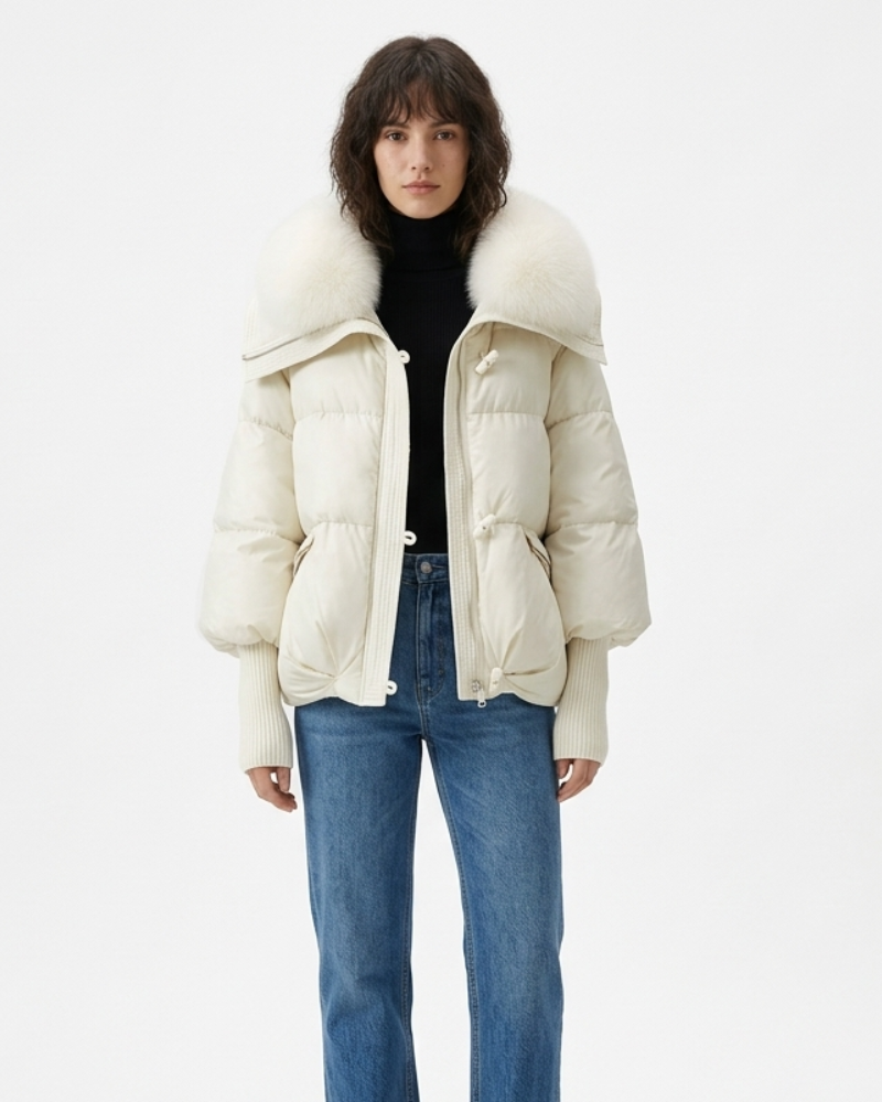 Rosie Plumífero Mujer Acolchado – Chaqueta Invernal con Cuello de Piel y Cremallera Frontal