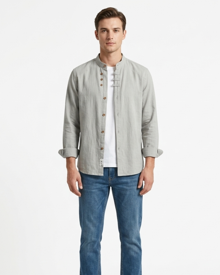 Kenji Chemise Homme Japonaise – Chemise Élégante Col Montant Asymétrique Minimaliste