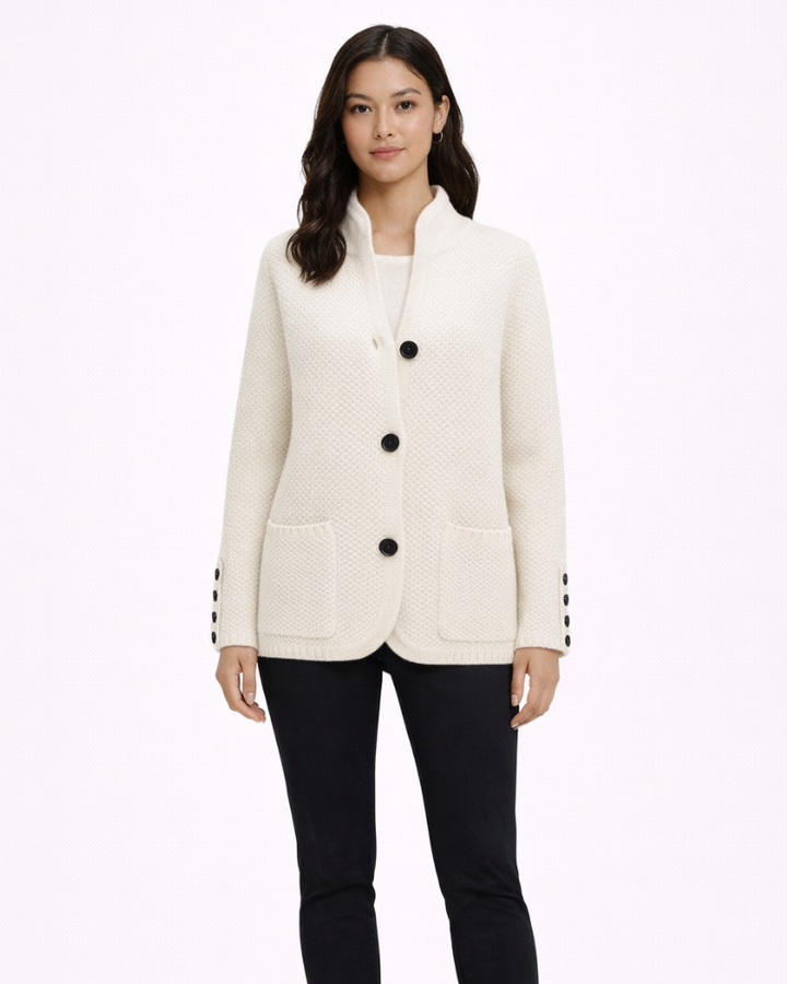 Poppy Cardigan Donna aus Wolle – Eleganter Pullover mit Knöpfen, lockere Passform