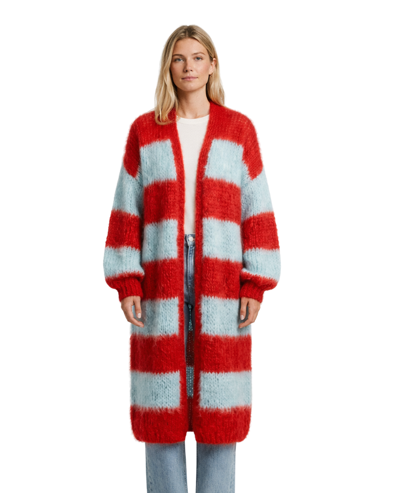 Cárdigan Largo Caterina para Mujer a Rayas – Cárdigan Suave Elegante Estilo Moderno