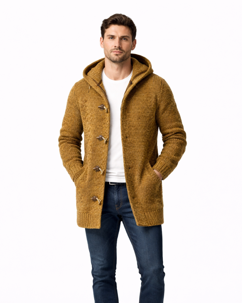 Pánský cardigan Federico s kapucí – měkký casual svetr z mélanžové vlny na zimu