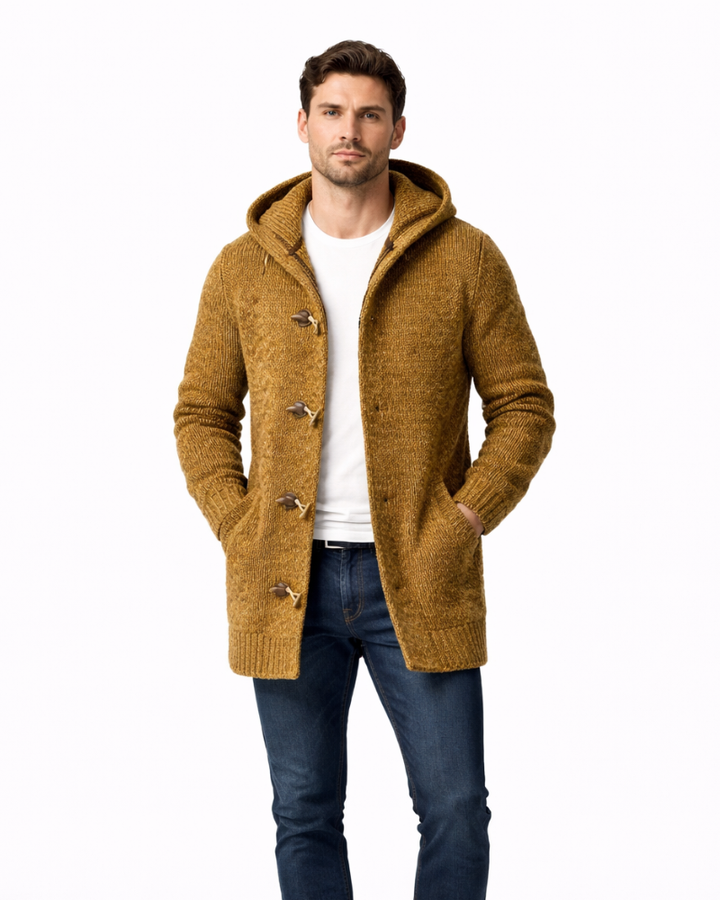 Pánský cardigan Federico s kapucí – měkký casual svetr z mélanžové vlny na zimu