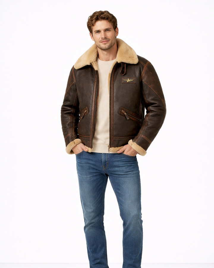 Donito Geacă Pilot Bărbați – Geacă Aviator Slim Fit Elegant Casual de Iarnă