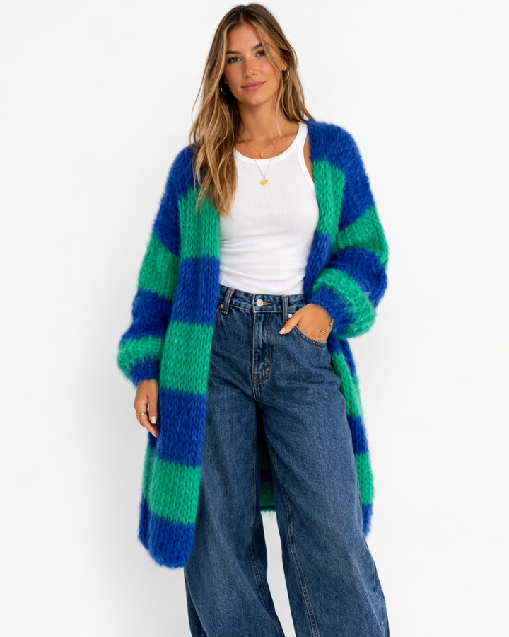 Cárdigan Largo Caterina para Mujer a Rayas – Cárdigan Suave Elegante Estilo Moderno