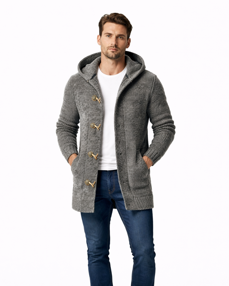 Pánský cardigan Federico s kapucí – měkký casual svetr z mélanžové vlny na zimu