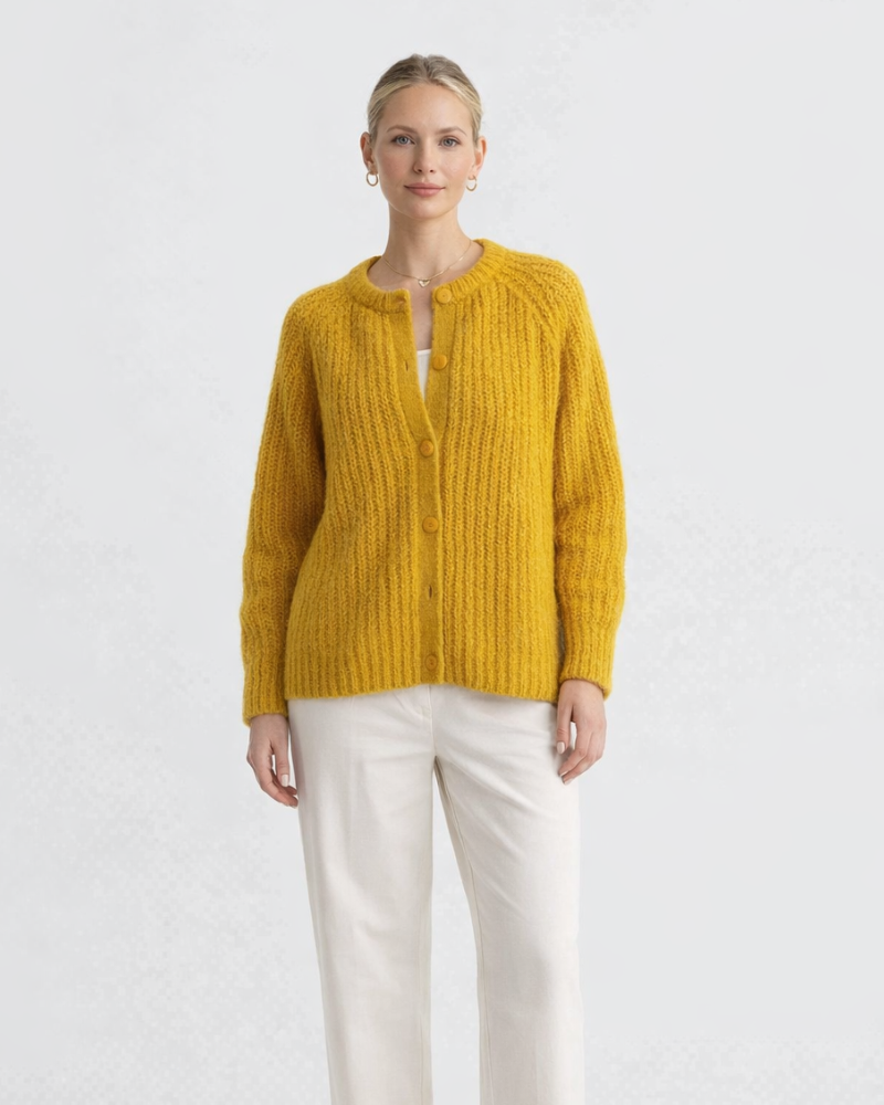 Zinnia Cardigan Donna i Strikk – Elegant Cardigan med Knapper, Myk Casual Genser
